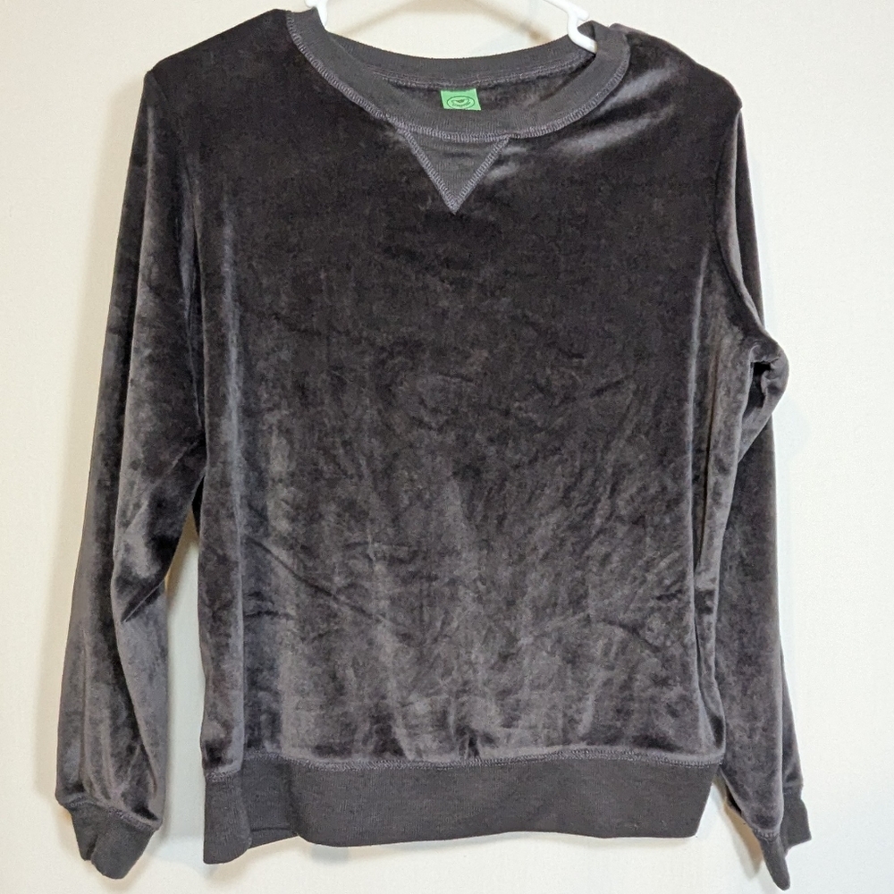 Honeydew Sweater Women Gray Soft Velour Microfleece Pullover Stretch Elastic